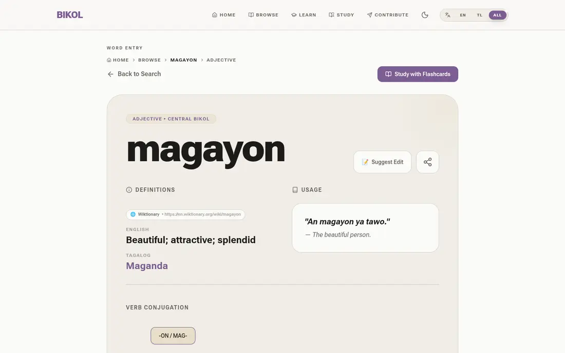 Bikol Dictionary · word entry